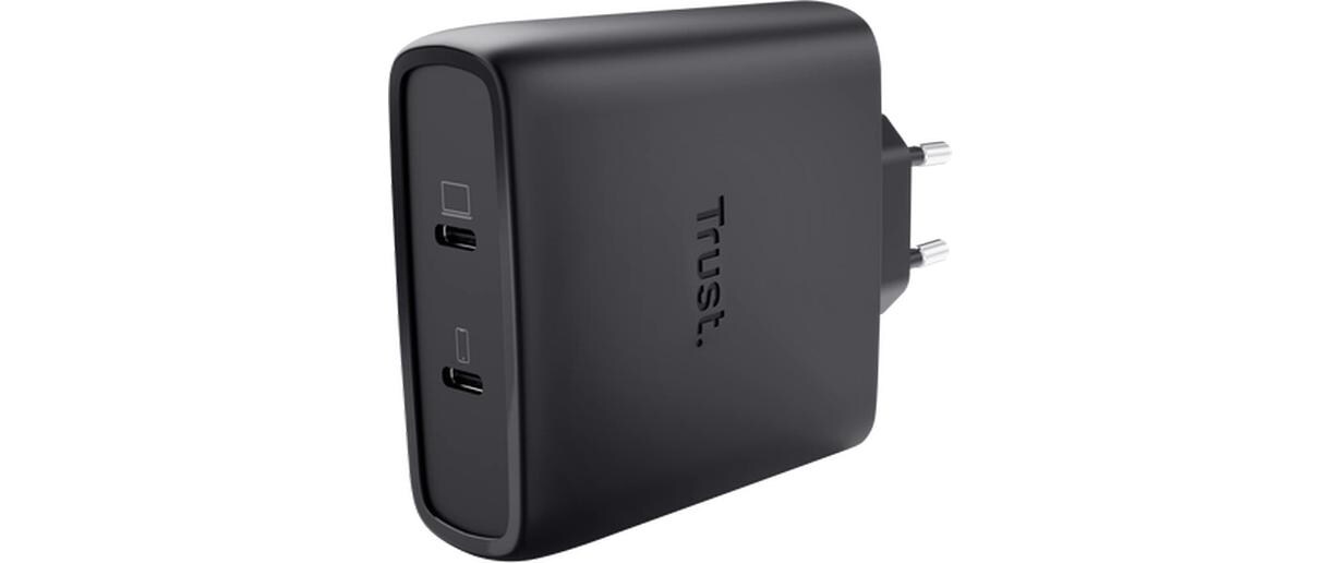 Maxo USB-C-GaN-Ladegerät 100 W mit 2 Anschlüssen SchwarzGaN-Technologie mit Dual-Port-Ausgang und bis zu 100 W Ladeleistung