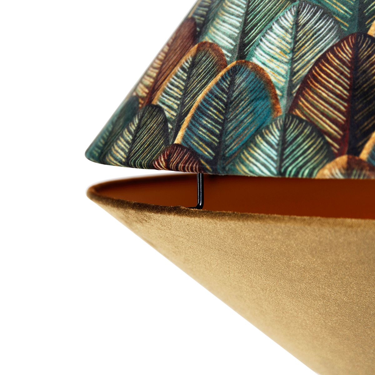 Booglamp messing met wit met dubbele velours kap blad dessin en beige - XXL