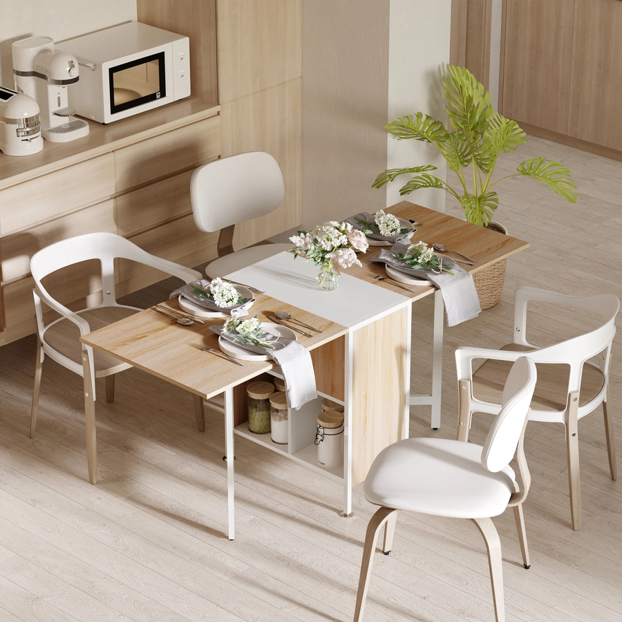 HOMCOM Klapptisch mit Stauraum natur, weiß