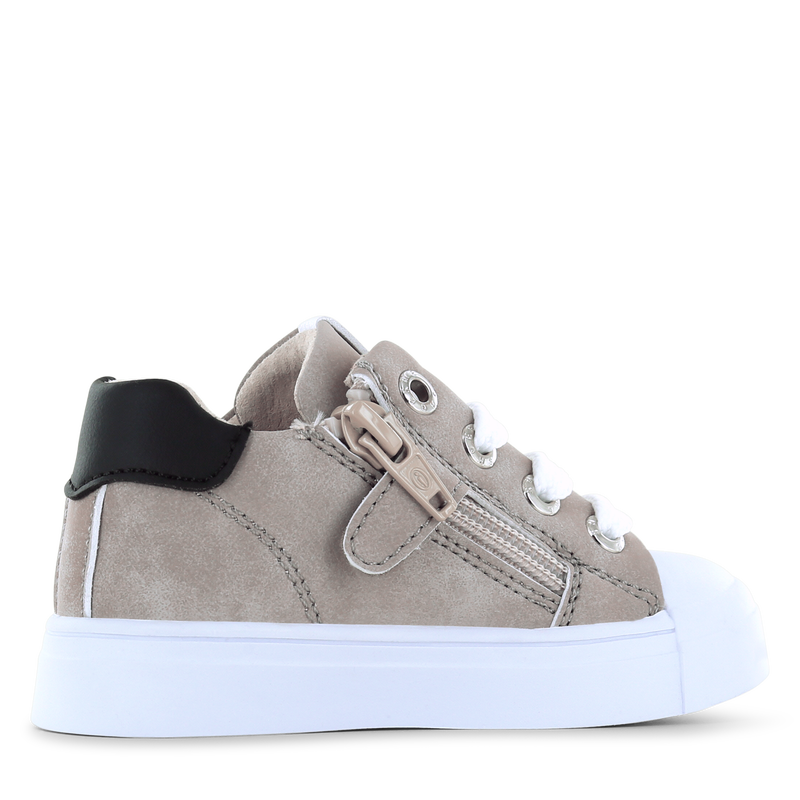 Shoesme taupe sneaker met zwarte stripings Microfiber nubuck | Jongens scho