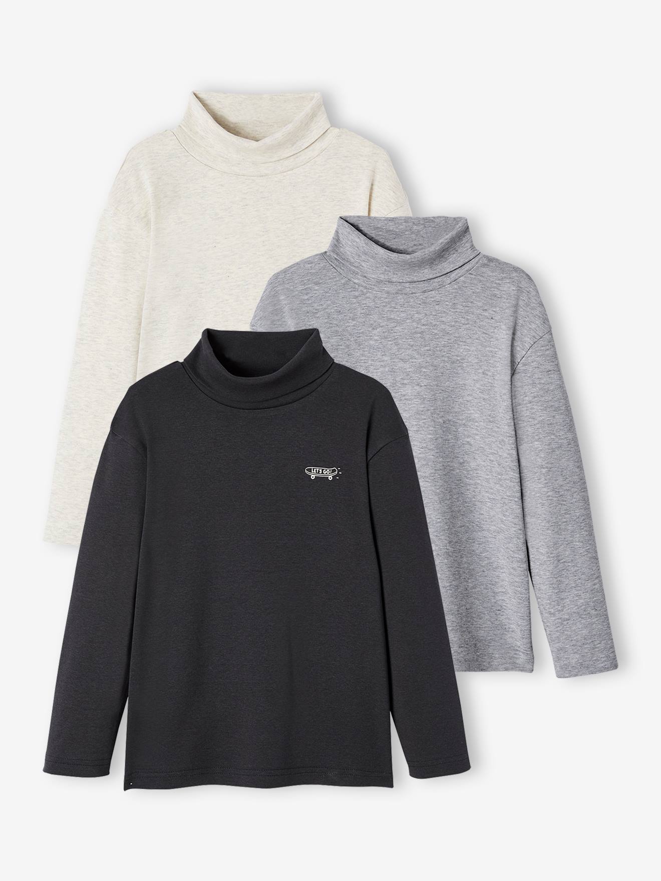 Conjunto de 3 camisetas de gola alta cinza mescla