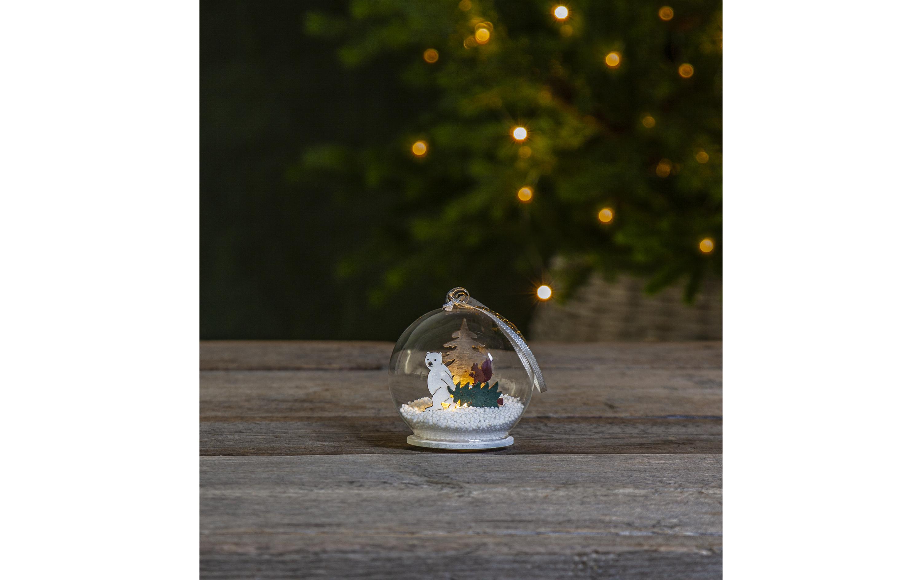 Tischdeko Kugel Forest Friends, 9 cm, MehrfarbigWeihnachtskugel mit Beleuchtung