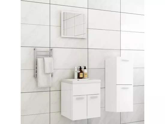 Ensemble de meubles de salle de bain Blanc brillant Aggloméré