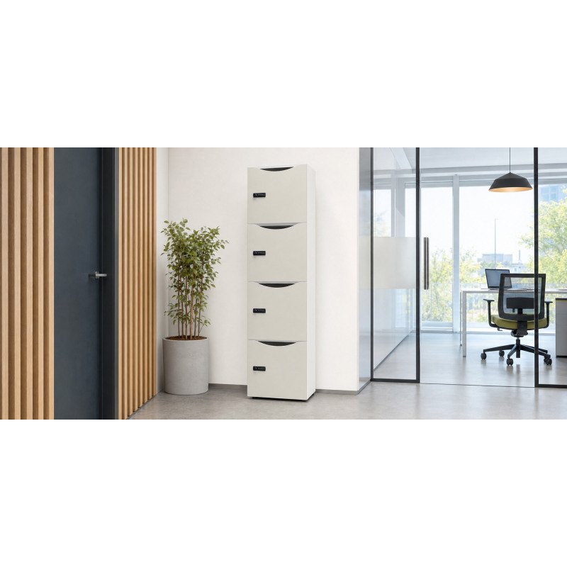 Casier de bureau Lockers 4 cases - Corps blanc - H 169 cm - portes laquées - Serrure à code