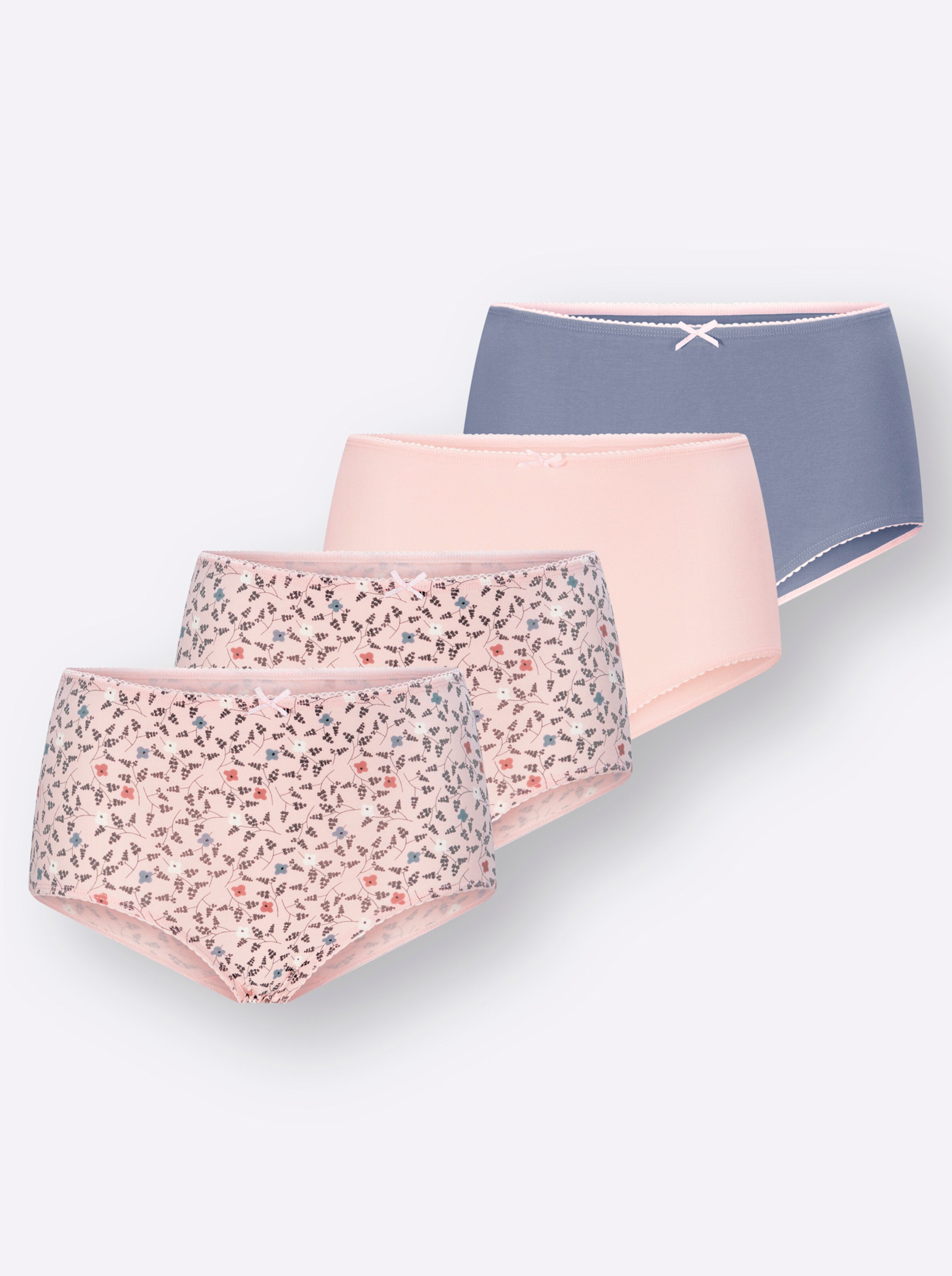 wäschepur Taillenslip in 2x hellrosé-bedruckt + hellrosé + taubenblau