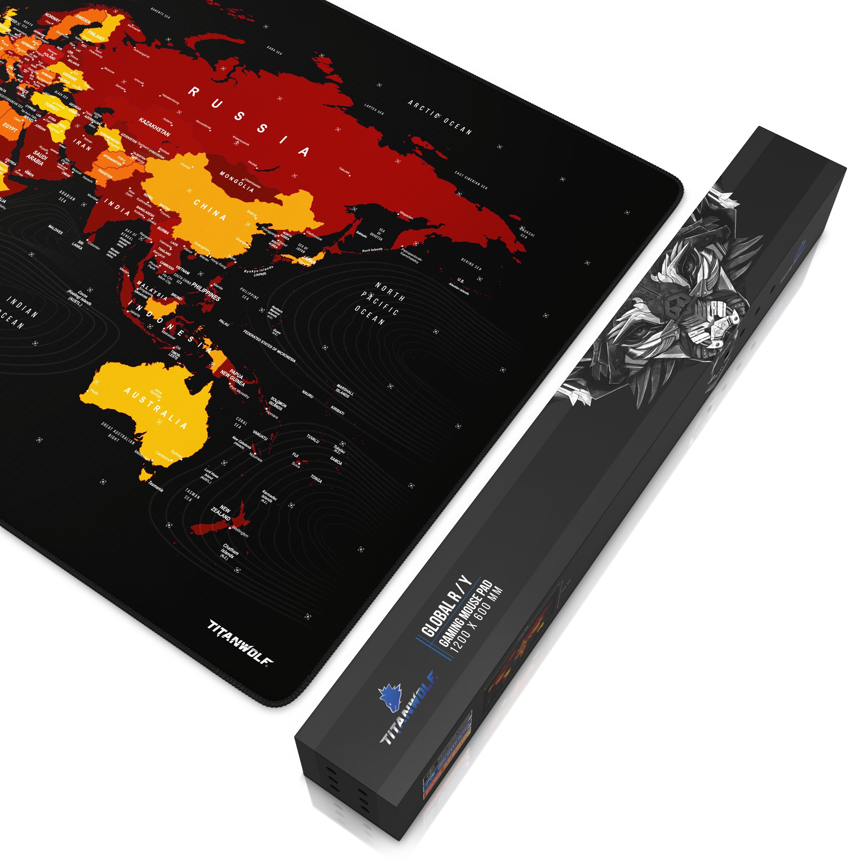Titanwolf Gaming Mauspad, XXXL Speed Mousepad 1200 x 600 mm, Geschwindigkeit & Präzision, Weltkarte rot