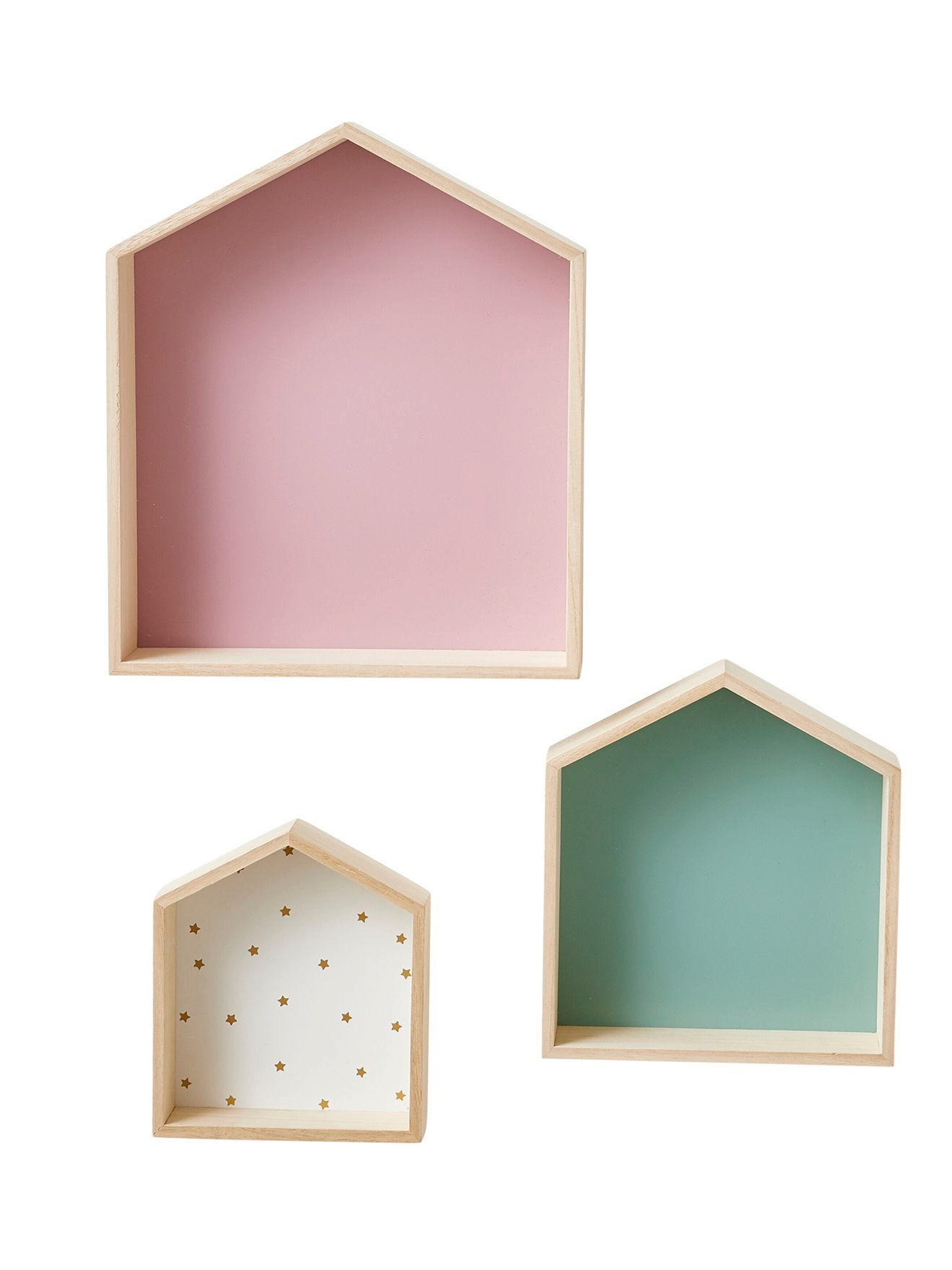Vertbaudet Kinderzimmer 3er-Set Wandregale in Hausform, Setzkasten rosa