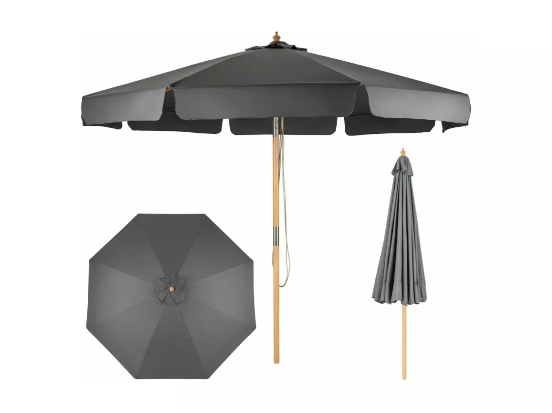 Parasol Inclinable Ø300CM avec Manivelle Anti-UV,Protection Solaire Toile Polyester Imperméable, Gris