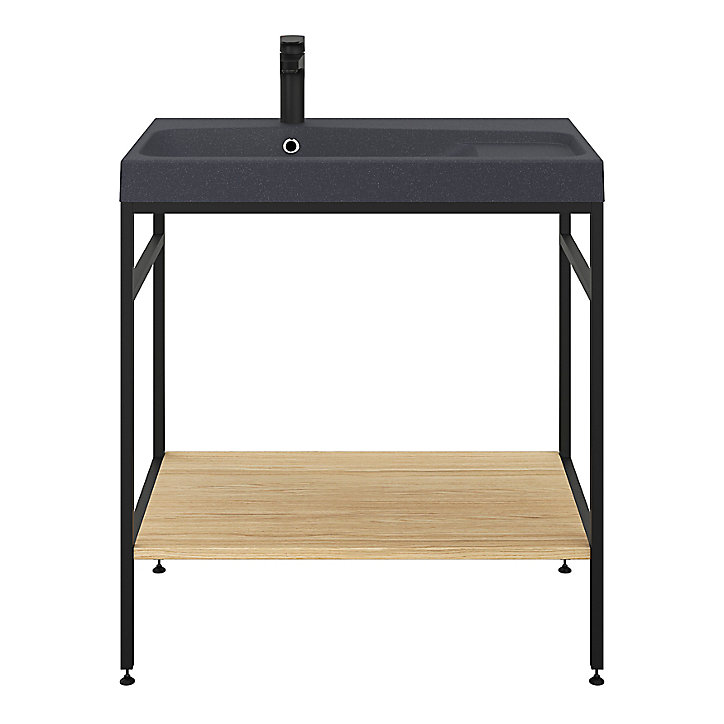 Console pour vasque à poser GoodHome Duala métal noir 80 cm + Plan vasque noir GoodHome Mila 80 cm
