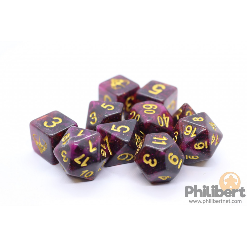 Set de 10 Dés JDR Elder Dice: Crown of the Night Mother - Mythic Glass and Wax Edition