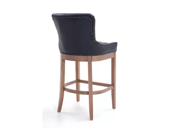 Lot de 2 Tabourets de bar - Véritable cuir & Bois - Noir - Lakewood