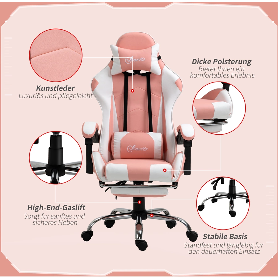 Vinsetto Gamingstuhl rosa, weiß
