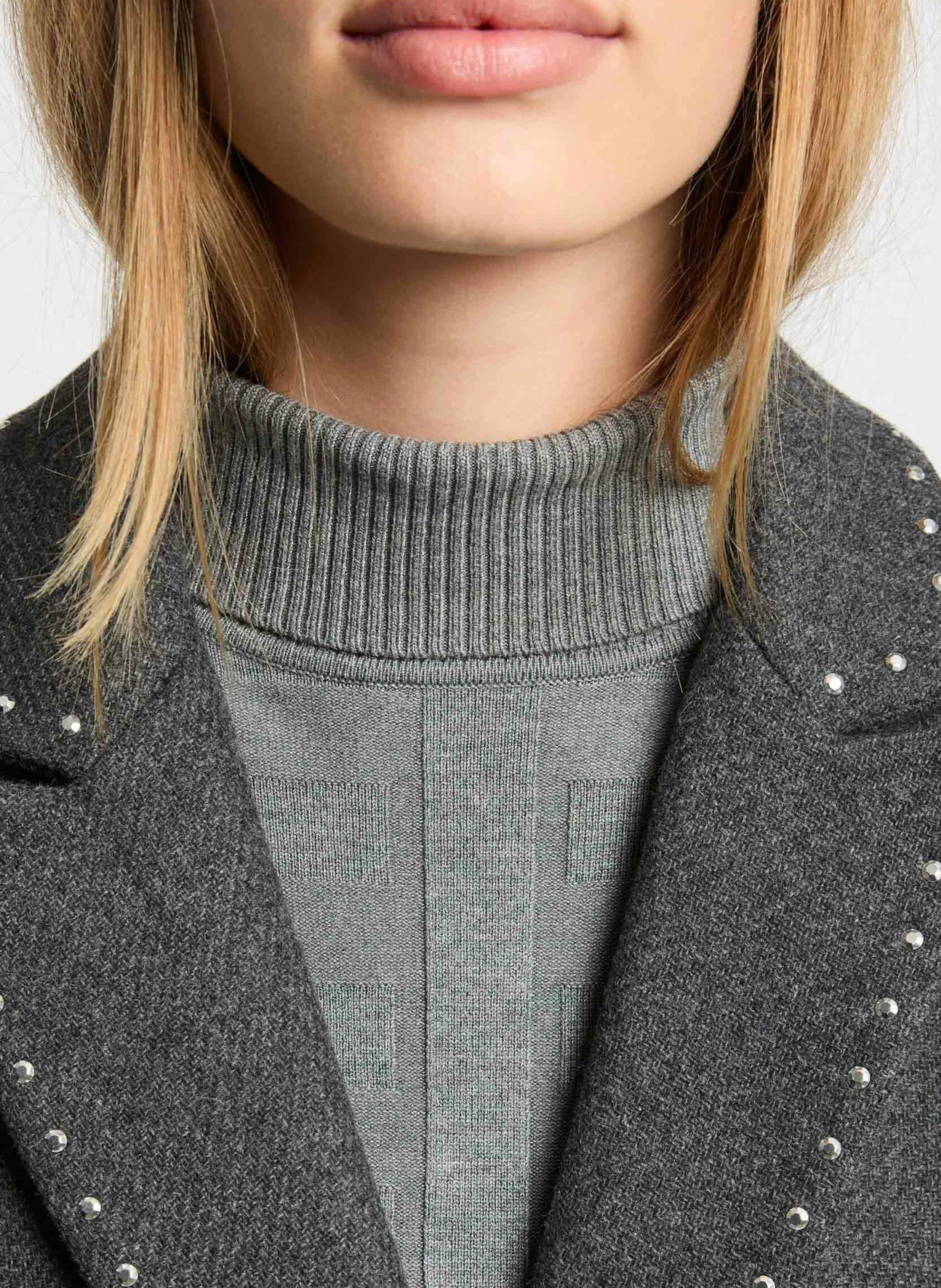 GLAM - Long manteau col tailleur en laine mélangée | Gris