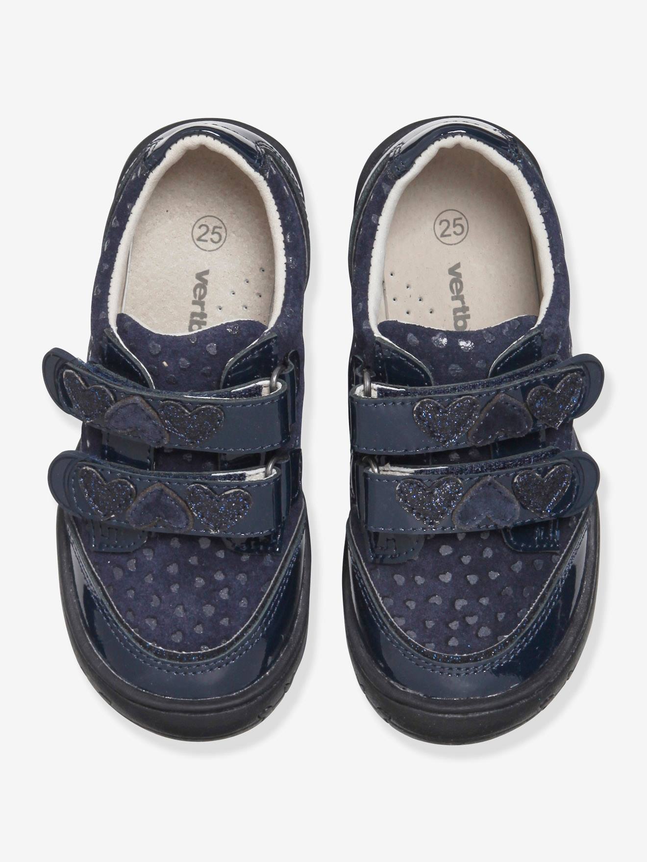 Sapatos derby de couro para meninas, modelo especial com autonomia, cor azul-escura lisa.