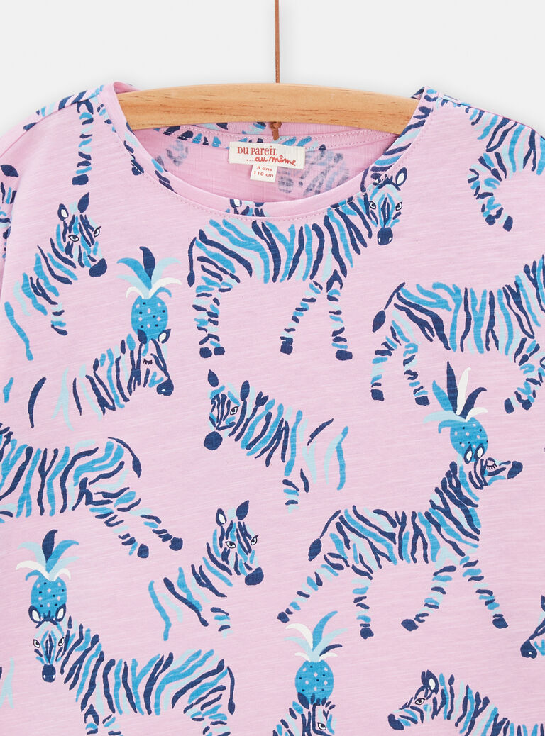 T-shirt rose motif zèbre pour fille