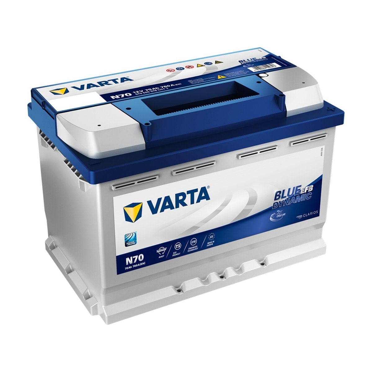 VARTA Blue Dynamic EFB Batteri 12V 70AH 760CCA (278x175x190/190mm) +høyre N70