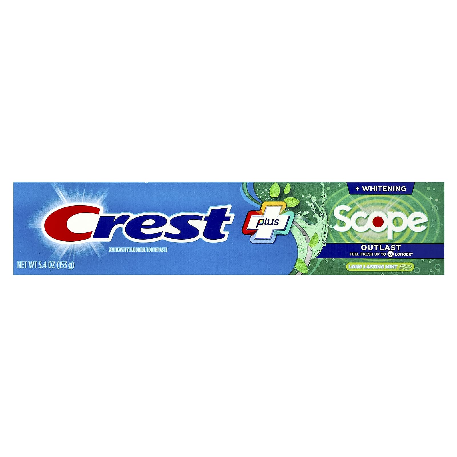 Crest, Plus, Scope, Outlast + Whitening, anticariës fluoride tandpasta, munt, 153 g