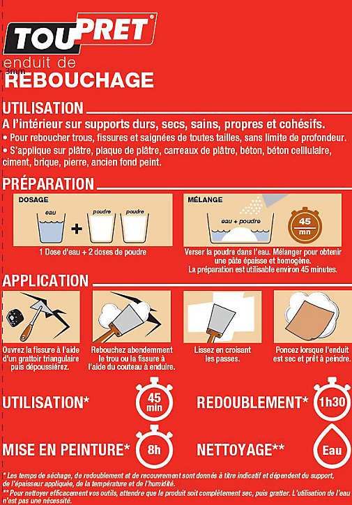 Enduit de rebouchage poudre blanc Toupret 15kg
