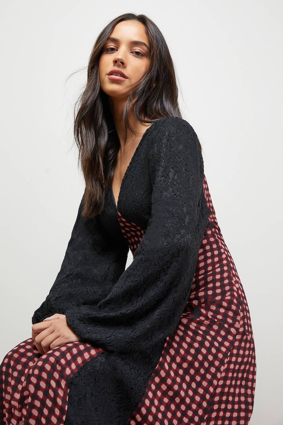Oasis Robe Midaxi à Carreaux avec Panneaux Contrastés