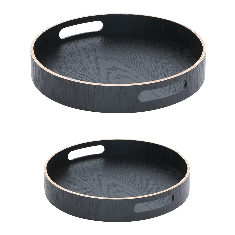 Set de 2 plateaux ronds 35.5 cm et 40,5 cm noir en bois Table passion