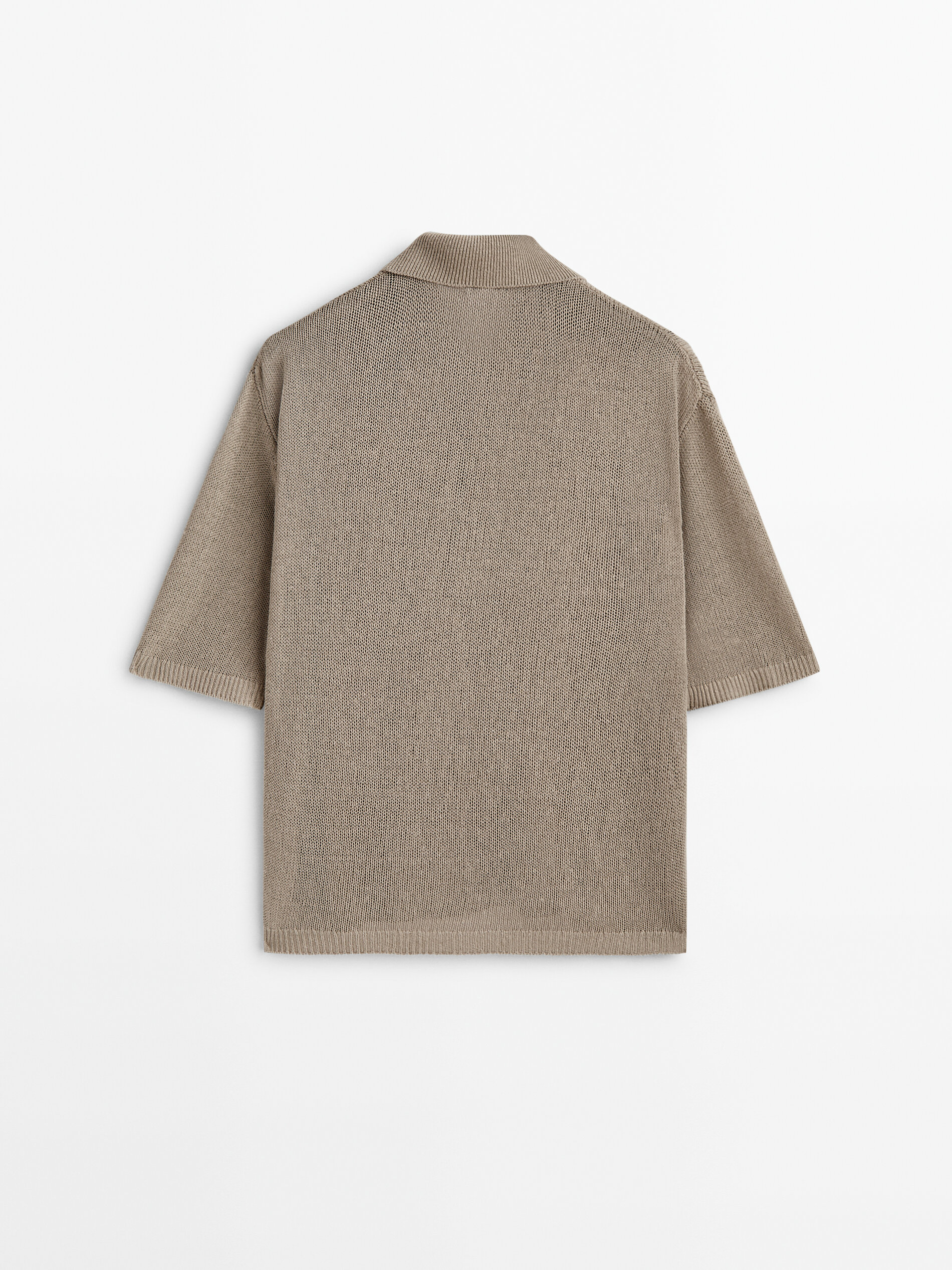 Camisa polo com botões, 100% linho - Stone