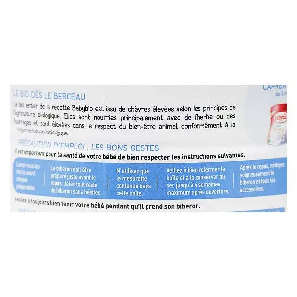 Leite de cabra orgânico Babybio Caprea, 1ª fase, 800g