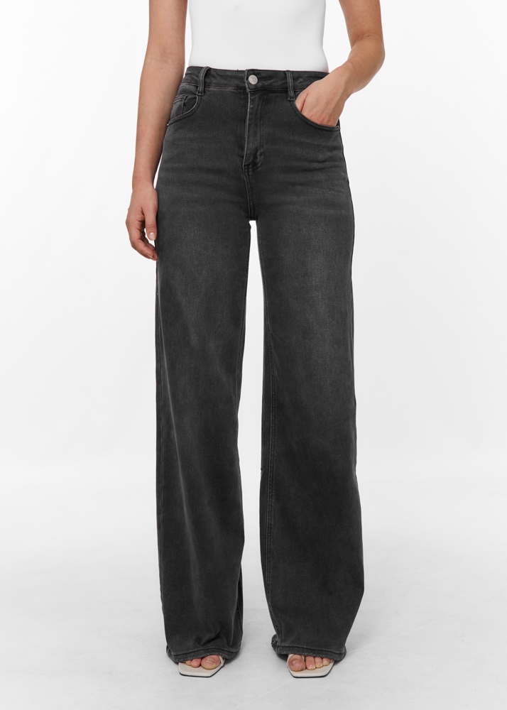 Wide leg stretch jeans iron zwart