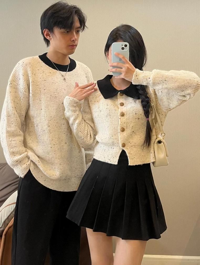 Azure - Matching ronde hals two-tone geribbelde trui / kraagvest