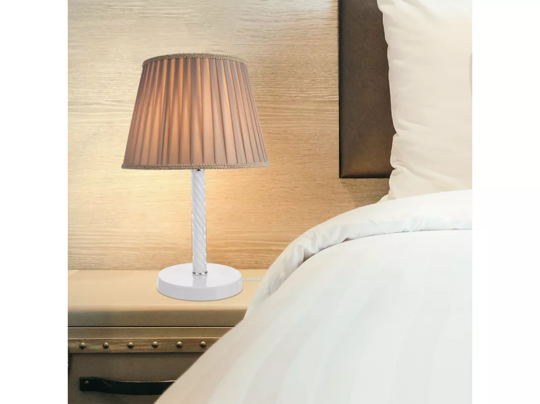 Lampe de bureau Kilbride en métal verre textile 40 cm E27 blanc / sable [lux.pro]
