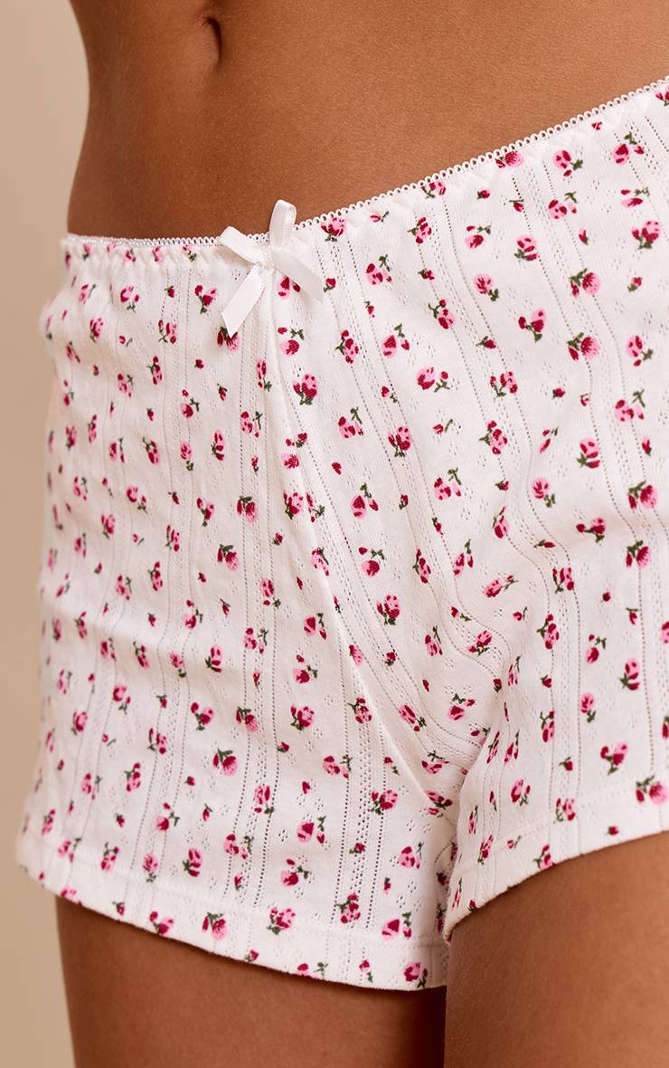 Multicolore Short De Pyjama Mini Ajusté Pointelle À Motif Fleuri Blanc