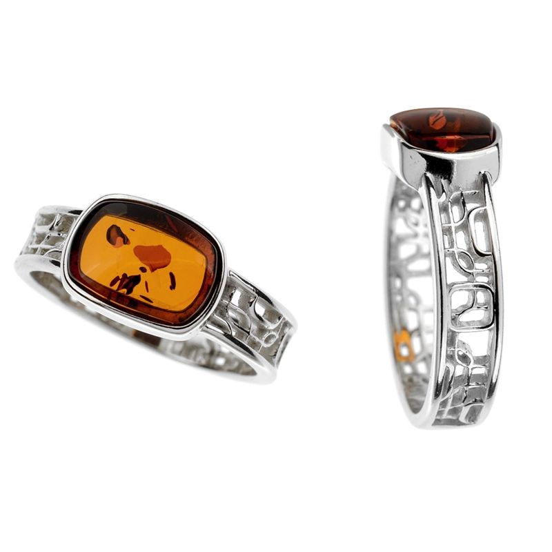 Bague argent 925 Ambre veritable de la mer Baltique