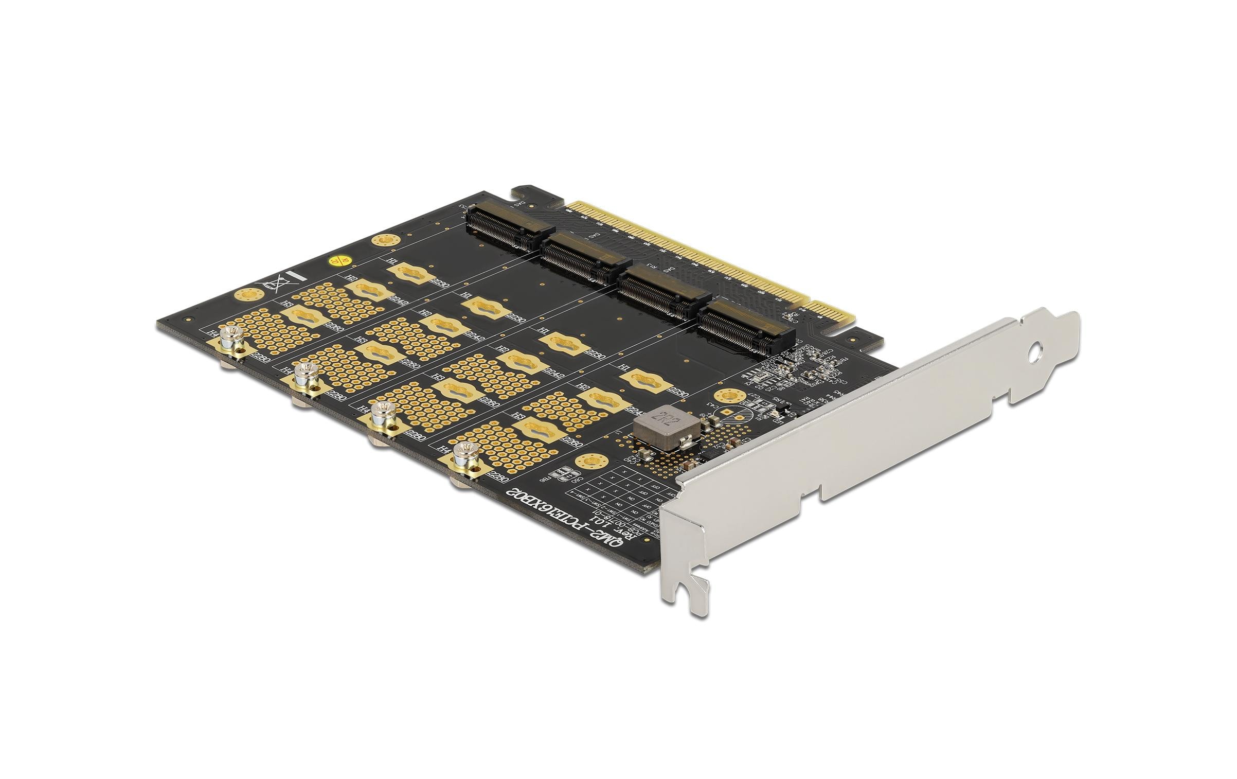 Host Bus Adapter PCI-E-x16, 4x M.2 Key-M. NVME BifurcationDelock PCI Express x16 Karte zu 4 x intern NVMe M.2 Key M – Benötigt Mainboard mit Bifurcation Unterstützung