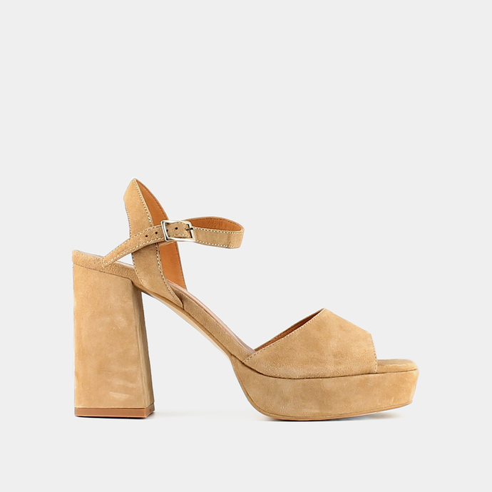 Sandales à talons hauts et bouts ouverts  en velours camel