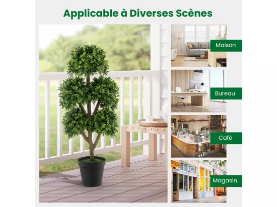 Arbre Topiaire en Buis Artificiel à 5 Boules 115 cm, Fausse Plante de Buis avec Pot Lesté Rempli de Ciment, pour Décoration de Maison Bureau Jardin et Entrée (115 cm)