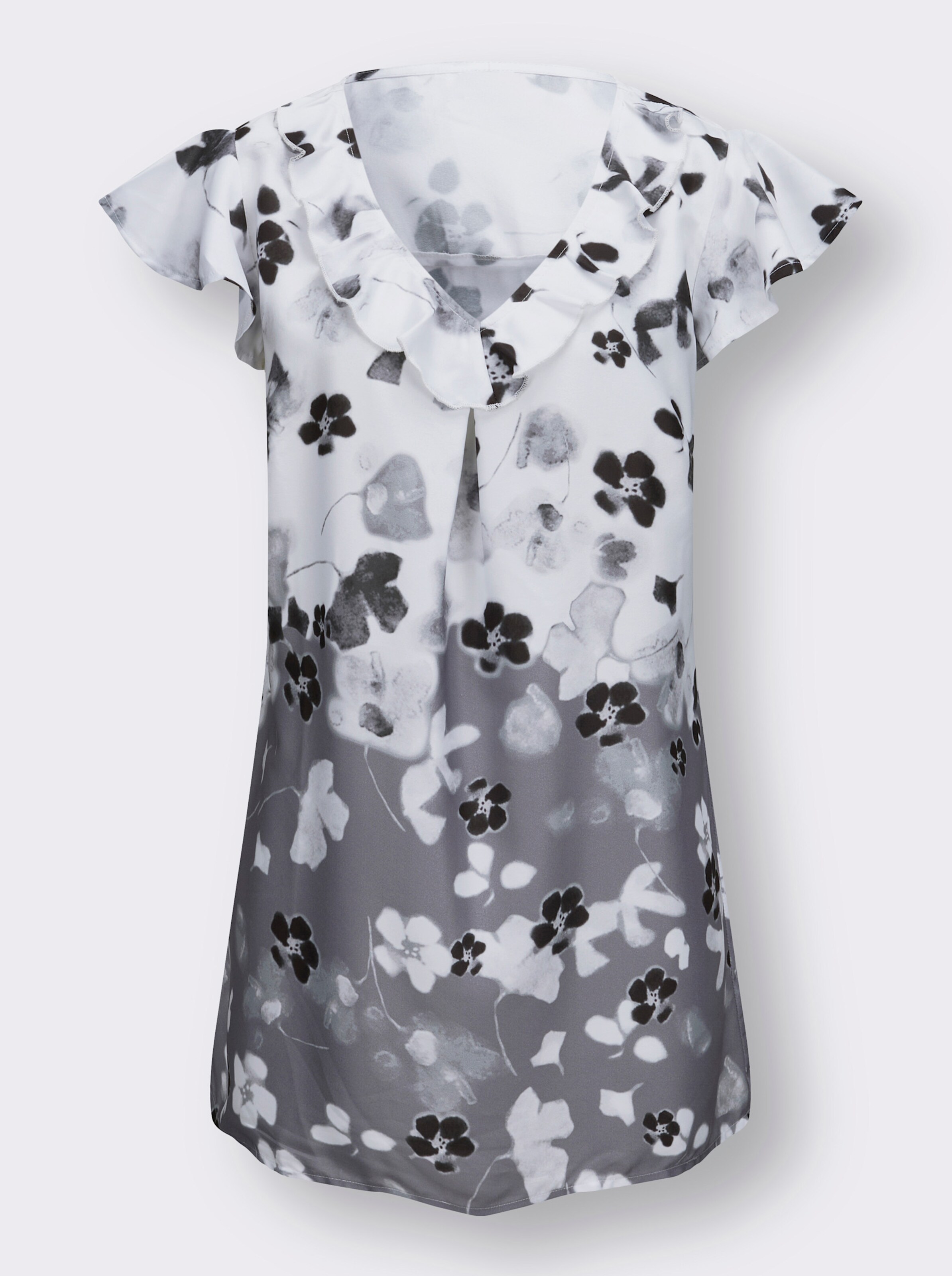 Longbluse mit Volant am Ausschnitt