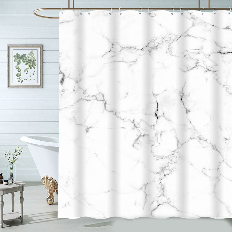 (180x180cm) Anti-Schimmel Marble Duschvorhang inkl. 12 Duschstangen Ringe - Weiss