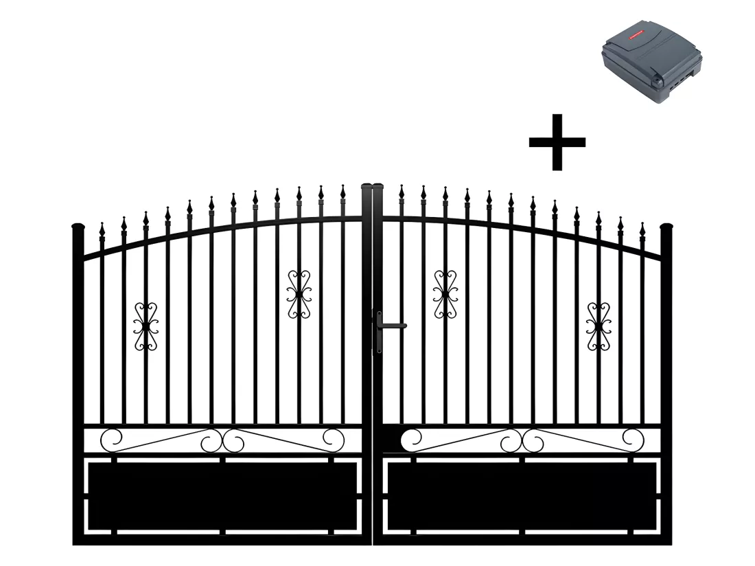 Portail battant électrique aluminium ajouré L367 x H183 cm noir NERBIS