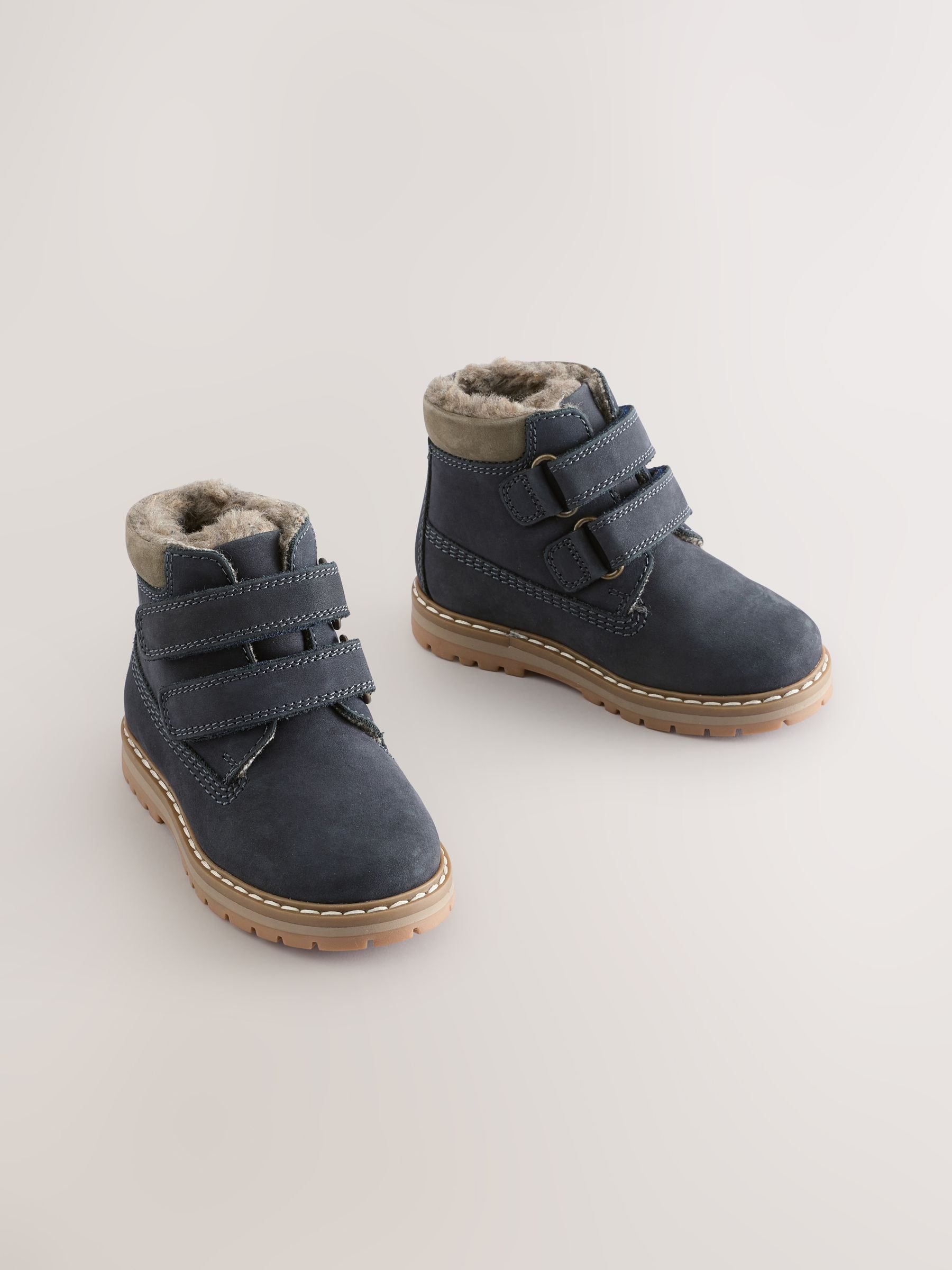 Marineblauw - Leren Thermal gevoerde Thinsulate werklaarzen met klittenbandsluiting