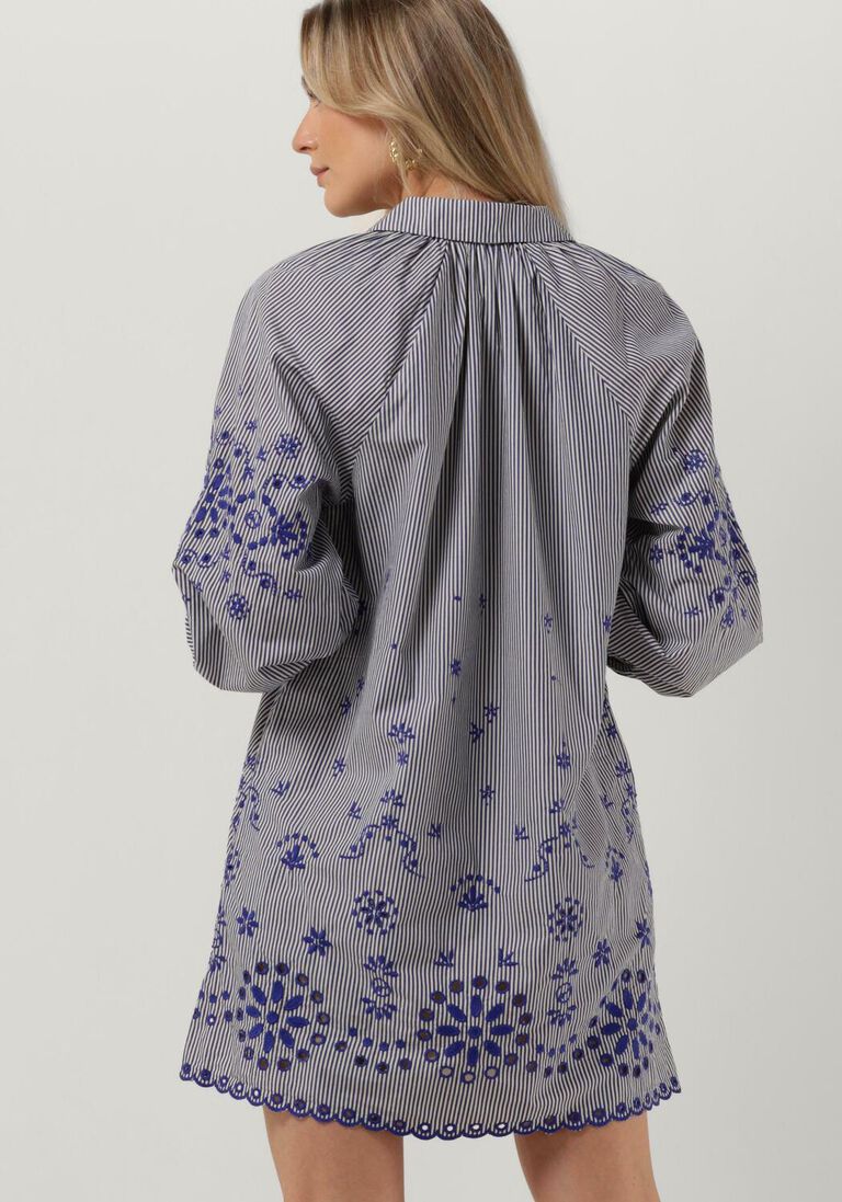 SCOTCH & SODA blauwe scotch & soda mini jurk striped shirt dress with embroidery in organic cotton