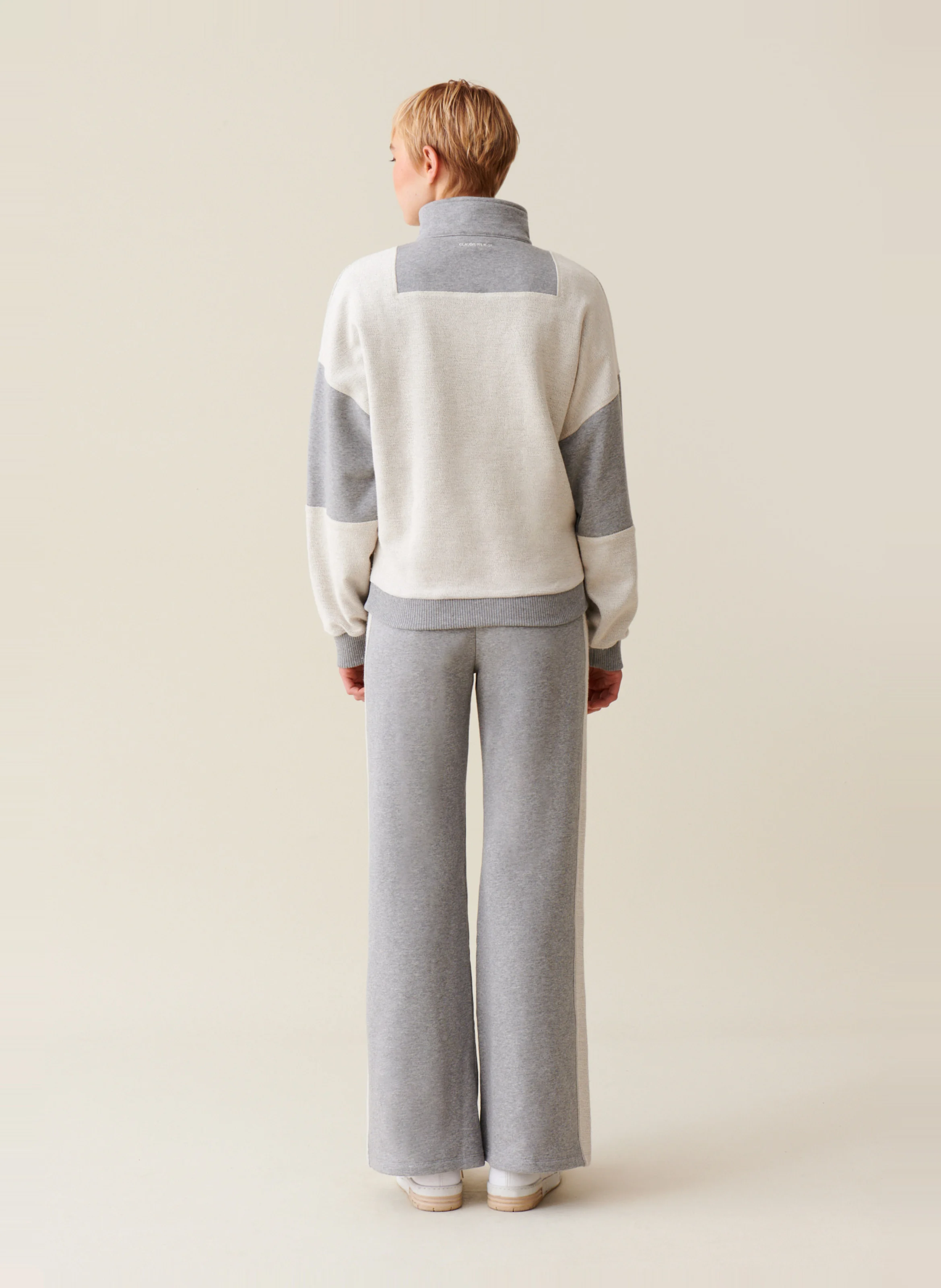 Sweatshirt col montant zippé en coton | Gris