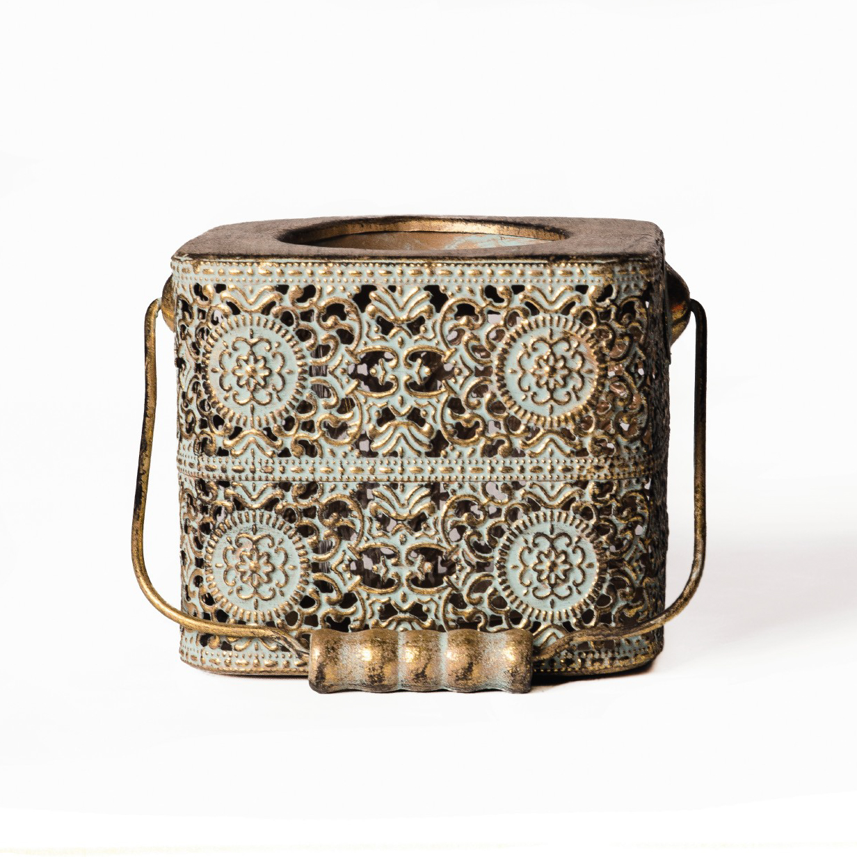 Laterne 'Hobard', antik-gold, L 11 cm, B 11 cm, H 10 cm von fischer's lagerhaus