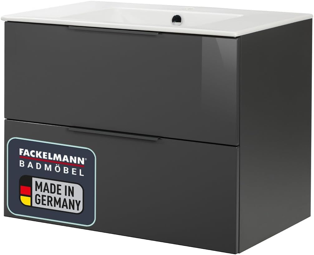 FACKELMANN Luna Badmöbel Set 2 Teile/Keramik Waschbecken/Waschbeckenunterschrank mit 2 Schubladen/Badschrank mit Soft-Close/hochwertige Möbel fürs Bad/Korpus & Front: Anthrazit/Breite: 80 cm