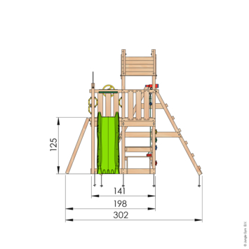 Speeltoestel Jungle Gym Teepee douglas met glijbaan groen en 1-klimrek module