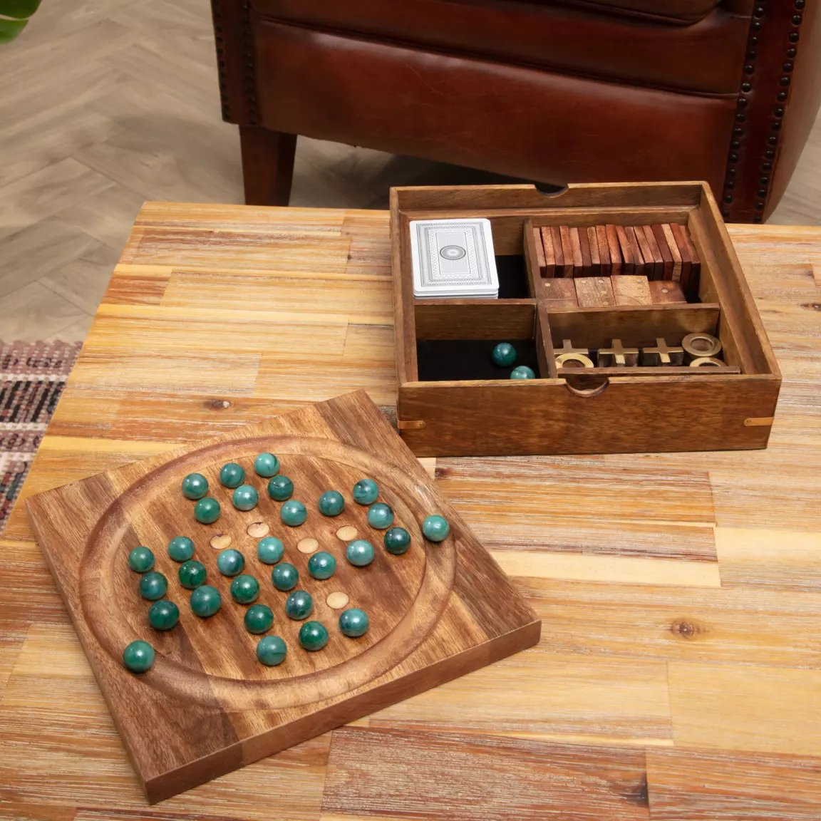 Coffret jeu solitaire en manguier Naturel