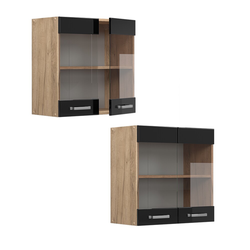 Vicco Glashängeschrank Küchenschrank R-Line Solid Eiche Schwarz 60 cm modern