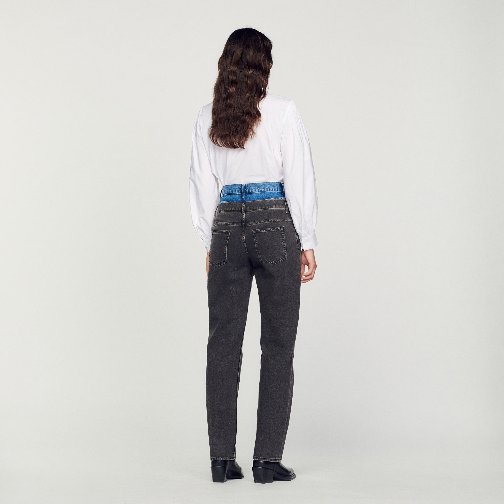 Jean á double ceinture bicolore