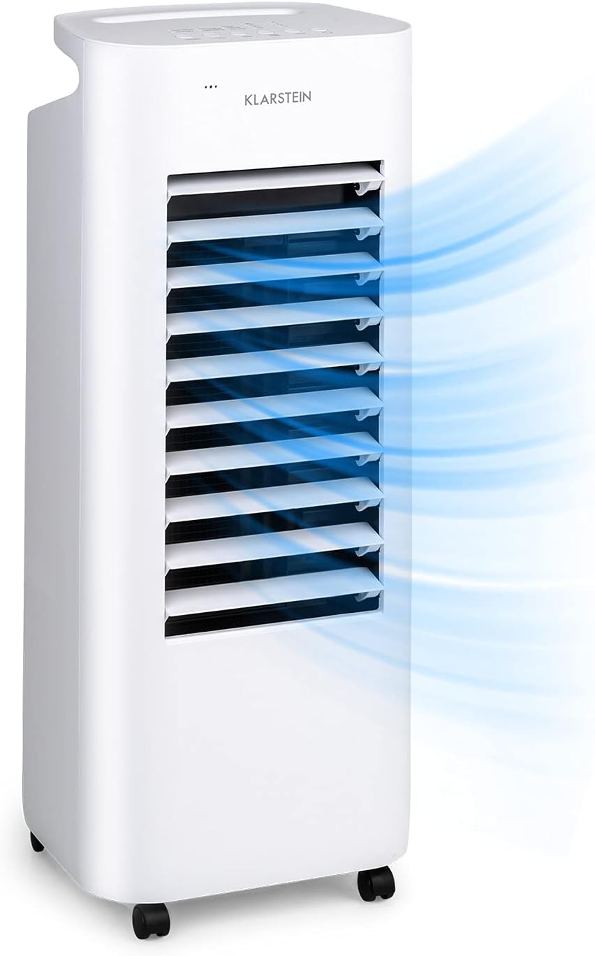 Klarstein Luftkühler mit Wasserkühlung, Leiser 4-in-1 Verdunstungskühler, Luftbefeuchter, Ventilator & Nachtmodus, Mobile Klimageräte Luftkühler, 60W Air Cooler, 330m³/h Kühlender Luftstrom