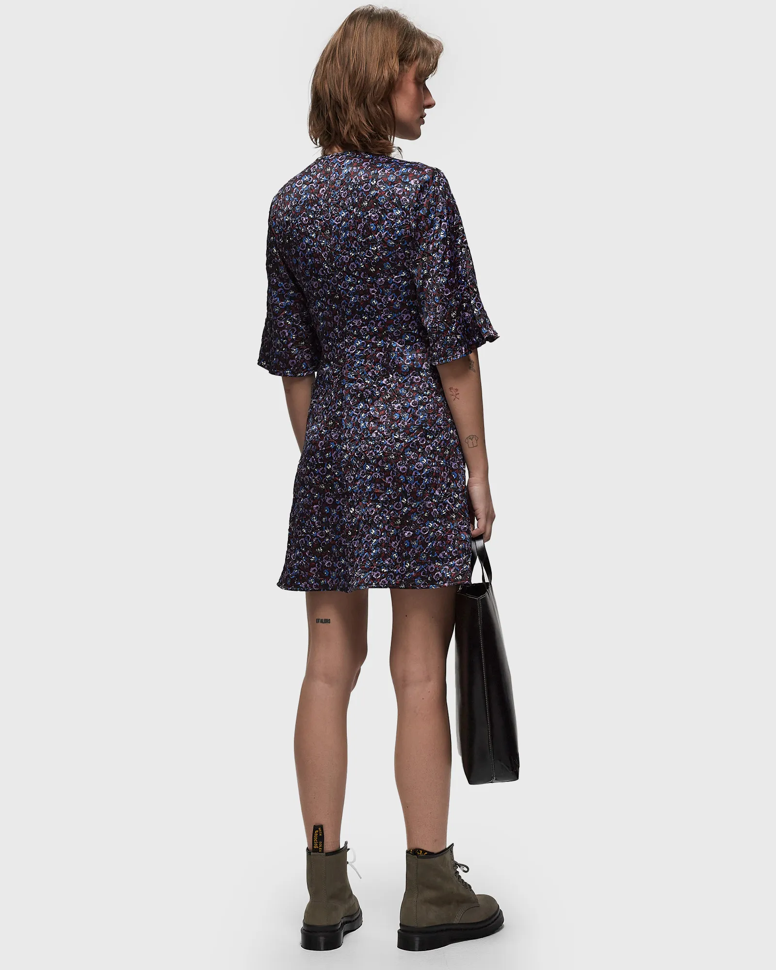 Ganni Crinkled Satin V-neck Mini Dress