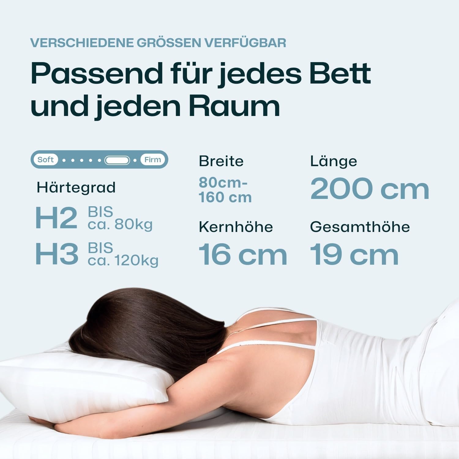 RAVENSBERGER Latexmatratze Ravo-Relax - Härtegrad H2, mittel - 120 x 200 cm, Höhe 19 cm - mit 7-Zonen LATEXCO-Stiftlatexkern - Matratze mit Baumwoll-Doppeltuch-Bezug
