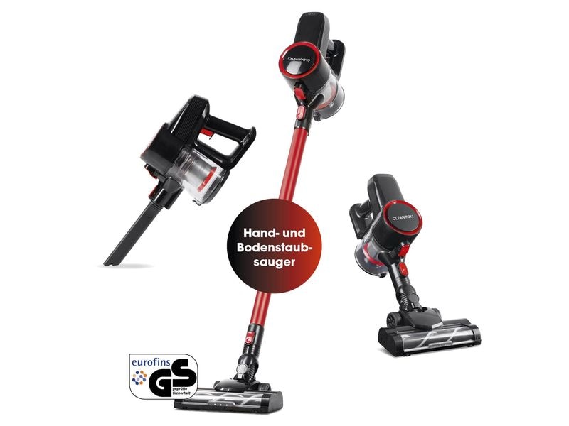 CLEANmaxx Akku-Hand- und Stielsauger Rot/Schwarz Akku-Zyklon-Staubsauger